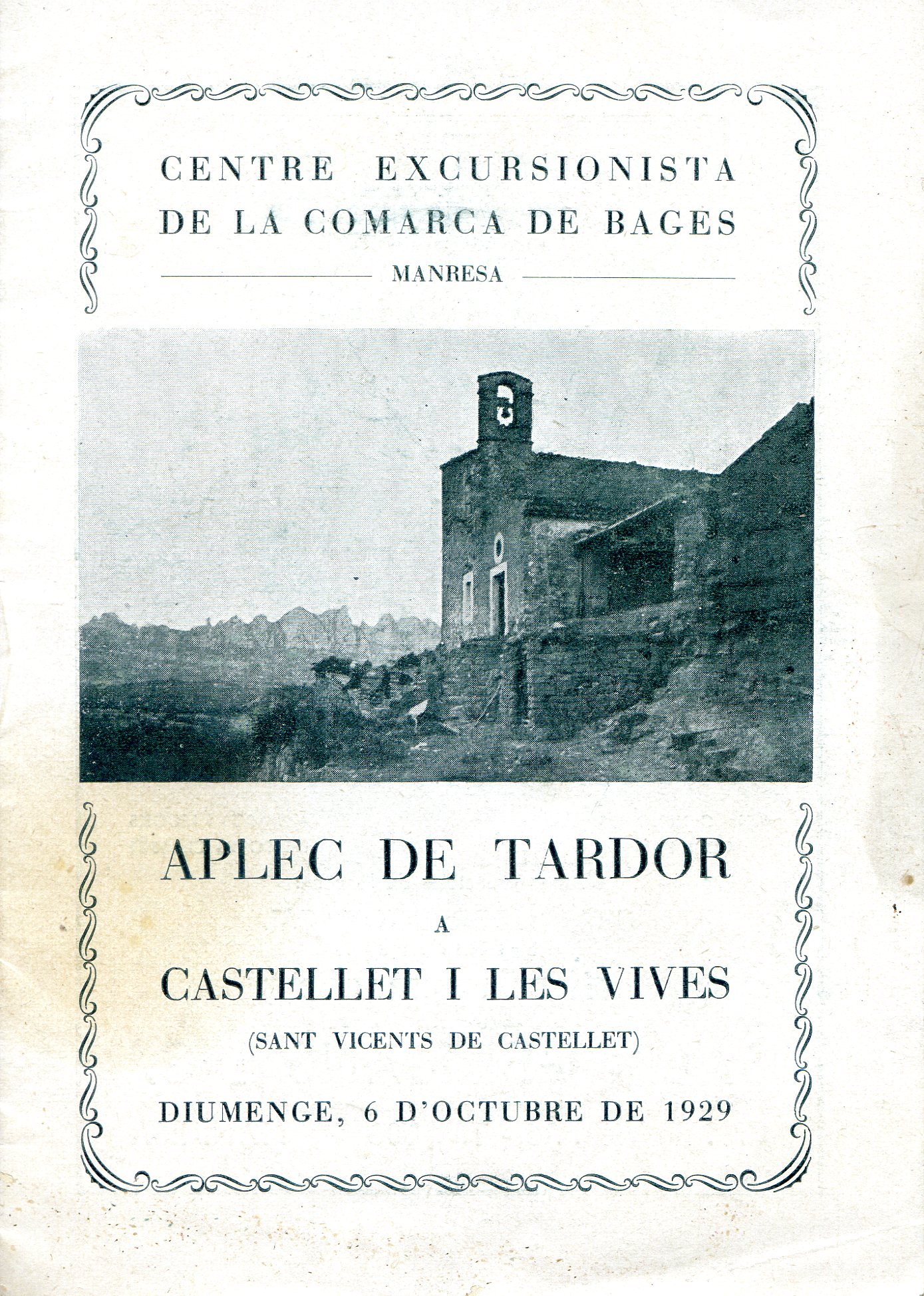 Aplec de tardor a Castellet i les Vives (Sant Vicents de Castellet) : Diumenge, 6 d'octubre de 1929 - Portada
